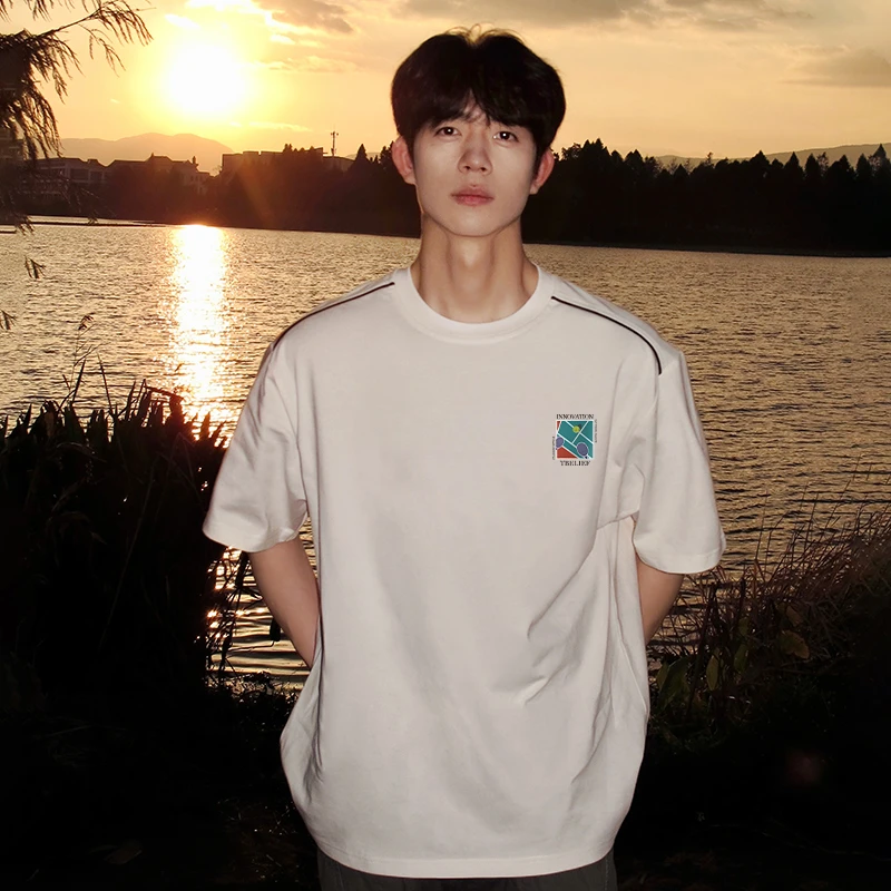 美式潮流短袖男2025夏季新款宽松休闲百搭重磅纯棉五分袖T恤男