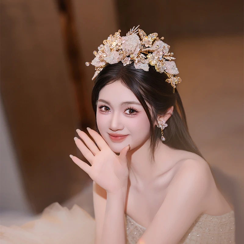 合金婚庆饰品 新娘头饰甜美系减龄浅色公主生日婚礼晨袍发饰D0493