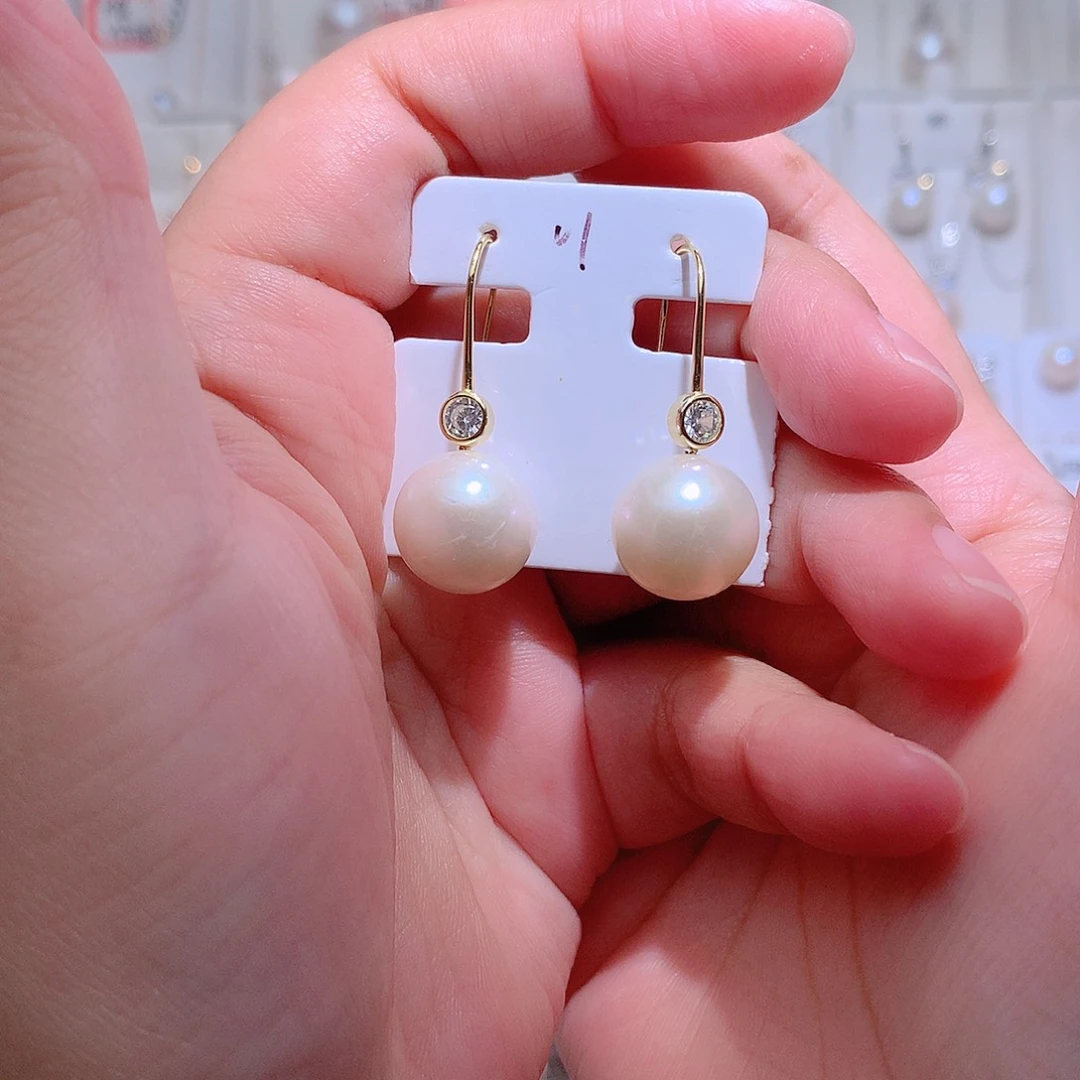 银S925镶嵌淡水珍珠耳饰CC13.6mm