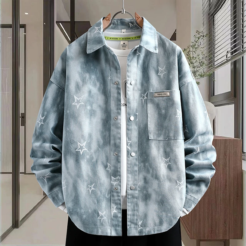 秋季新款青少年初高中学生韩版翻领男生宽松水洗牛仔夹克潮流外套