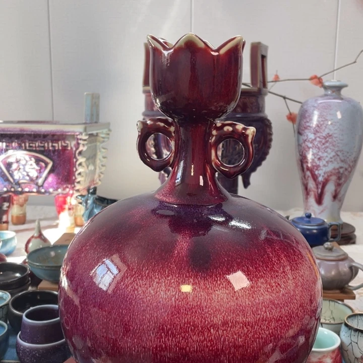 摆件钧瓷煤烧莲花尊