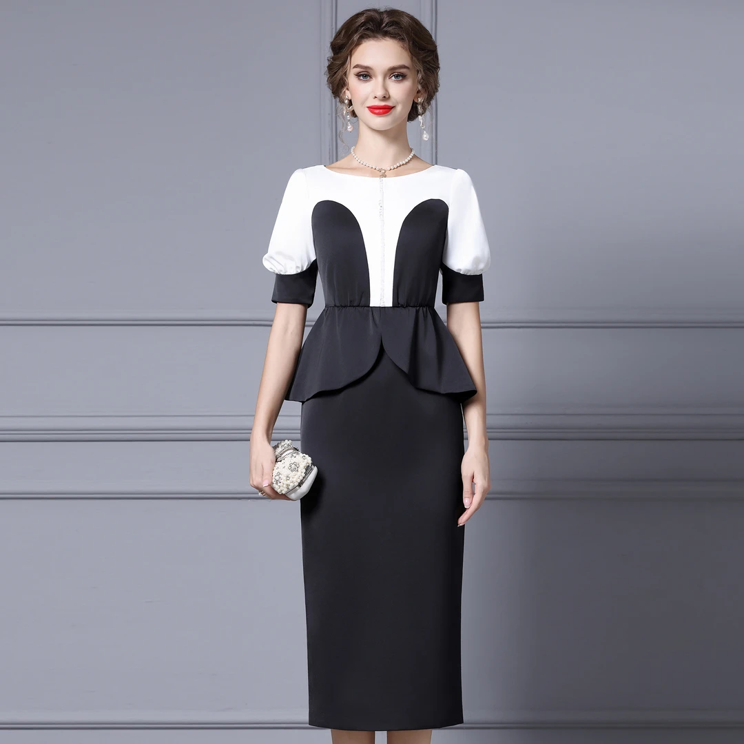 枝荔巨好看的掐腰连衣裙夏女2025新款黑白钉珠宴会轻正式包臀裙子