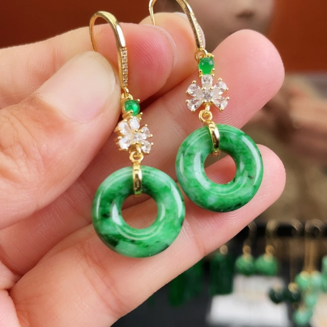 翡翠银S925镶嵌耳饰