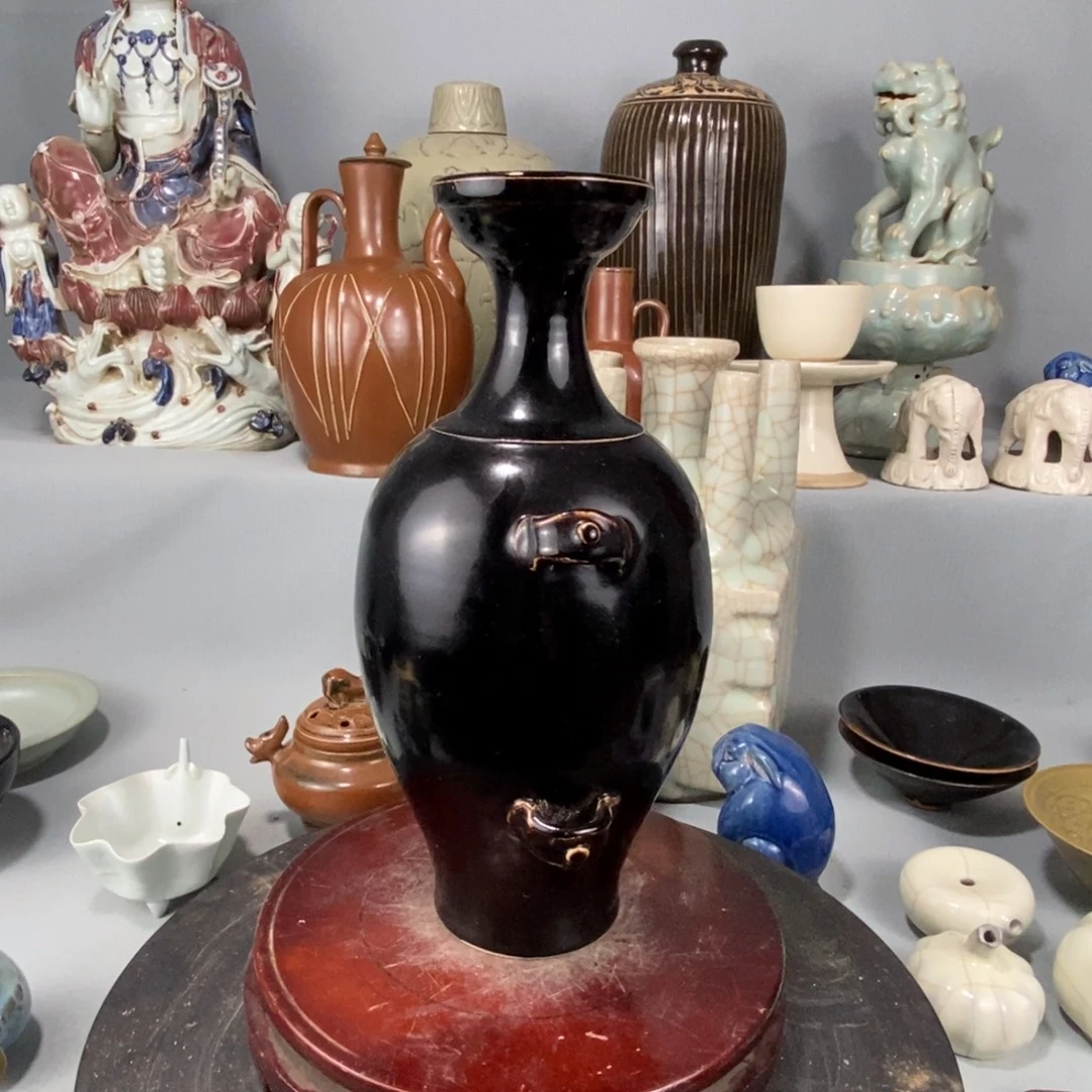 摆件黑釉邢窑瓶子111111111