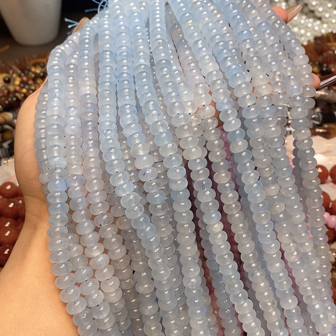 玛瑙/玉髓未镶嵌珠宝半成品天然海蓝蓝玉髓算盘8mm到手2条