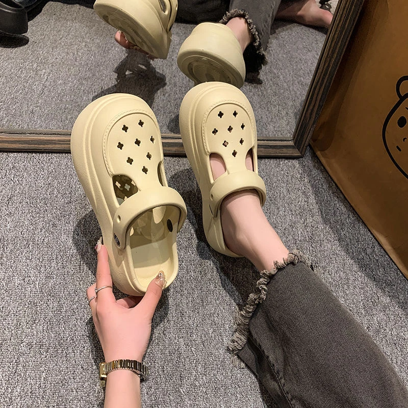 夏季洞洞鞋女外穿时尚百搭踩屎感学生街头厚底玛丽珍凉鞋外贸跨境