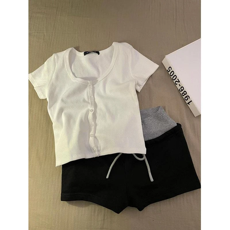 黑灰色高腰紧身包臀热裤女夏薄款直筒宽松a字显瘦休闲运动超短裤