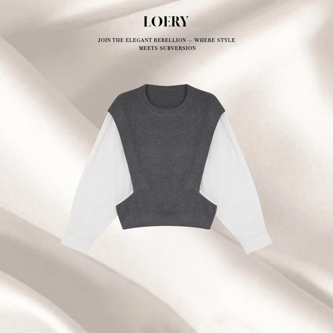 LOERY【纽约周刊编号157】衬衫拼接工艺科莫湖桑蚕丝针织衫-00008