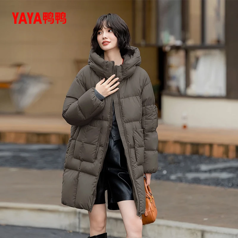 YAYA/鸭鸭羽绒服女中长款时尚纯色休闲风百搭保暖外套YE4B616582N