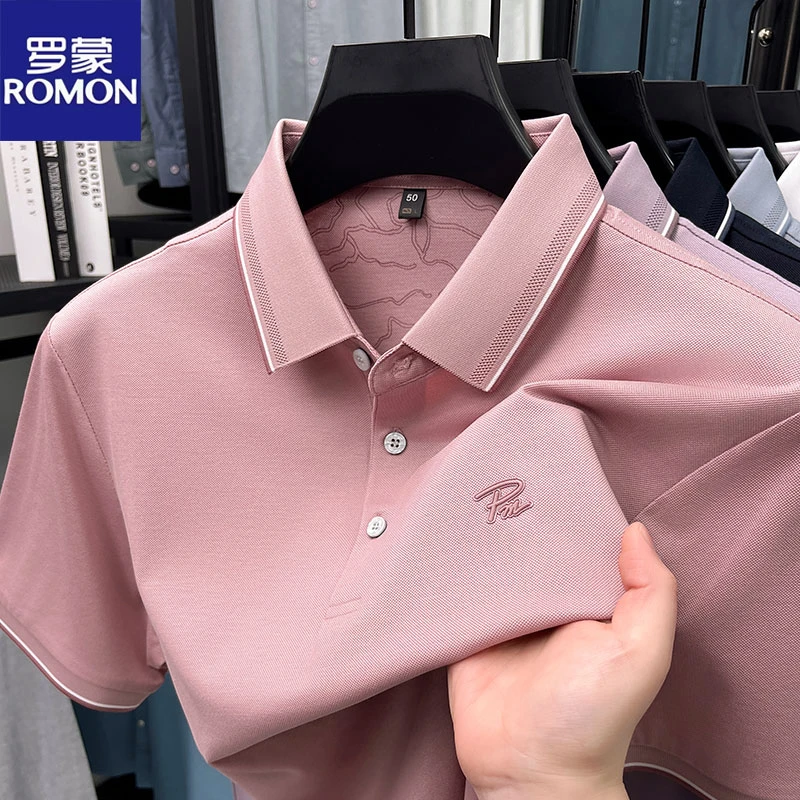 罗蒙夏季短袖T恤男士翻领冰丝休闲商务男装半袖中年上衣POLO衫