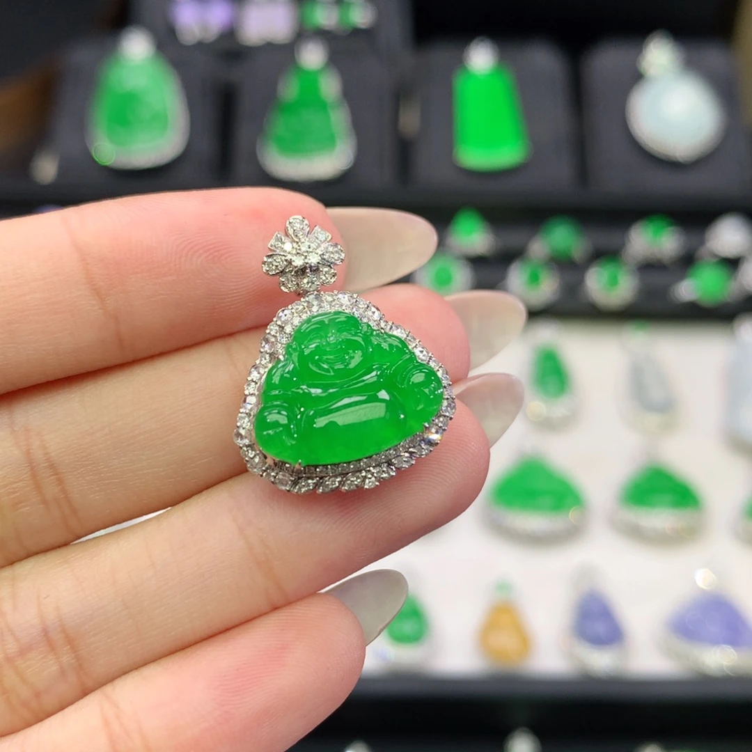 吊坠(不含链)18K金镶嵌翡翠