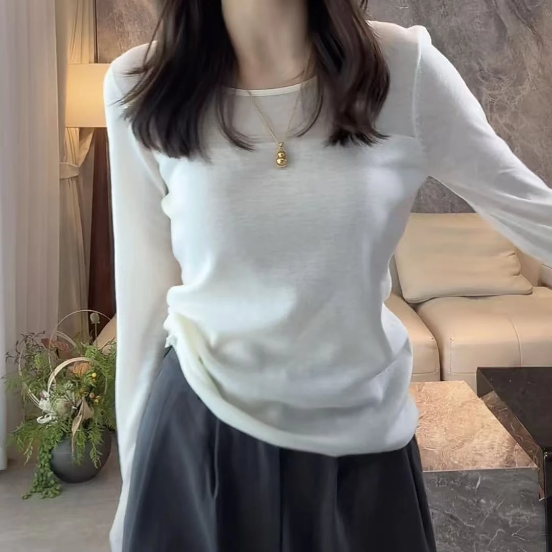 流光风2025针织羊毛打底衫女款长袖修身针织上衣女韩版简约长袖潮