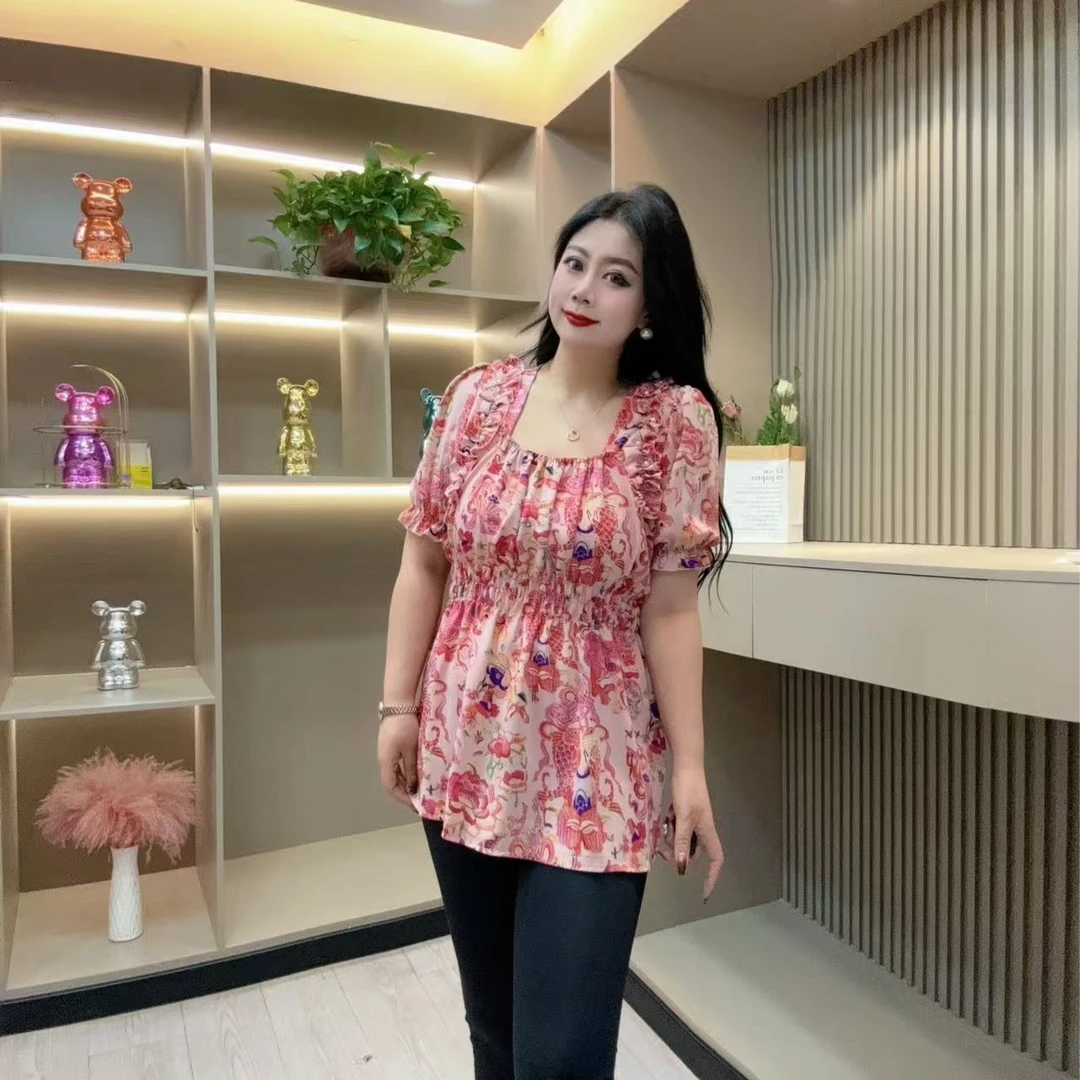 夏季半袖-鸿 2681时尚收腰洋气华彩潮流设计显瘦胖MM大码女装新款