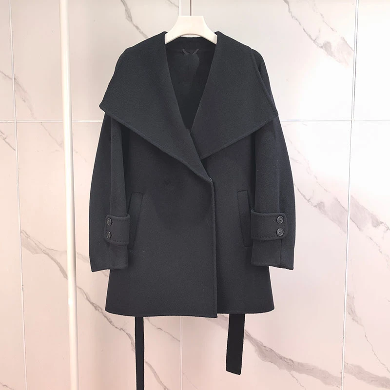 DUCURNO设计感大翻领毛呢外套女冬季2026新款休闲气质宽松呢大衣