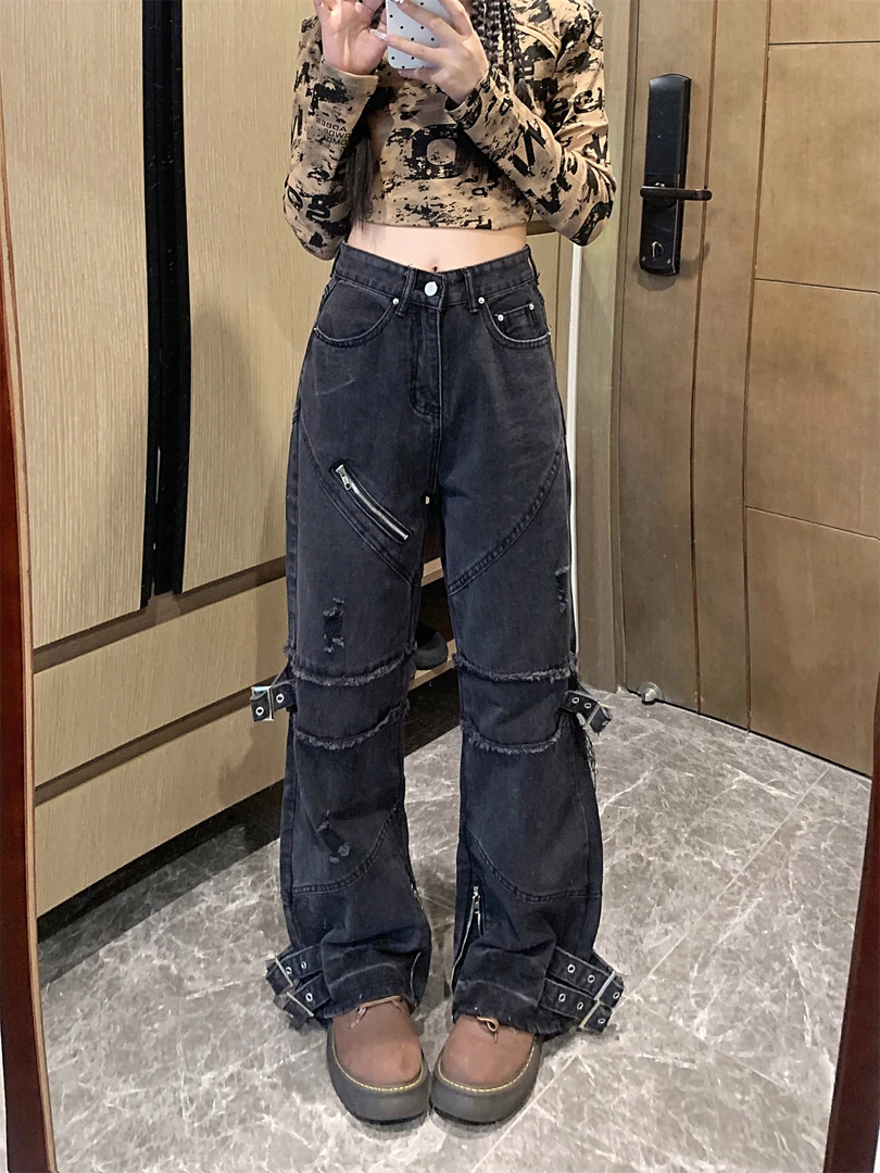 欧美高街嘻哈hiphop长裤子ins潮牌vibe风炸街绑带工装裤痞帅男女