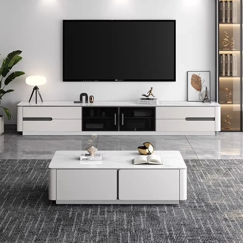 意式极简轻奢玻璃门现代简约2025新款岩板全实木电视柜茶几组合