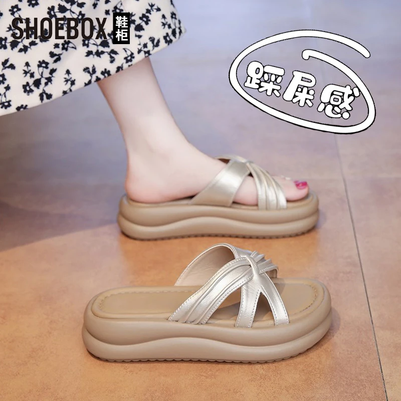 达芙妮集团旗下交叉厚底凉拖鞋女夏季外穿2025新款配裙子一字拖鞋