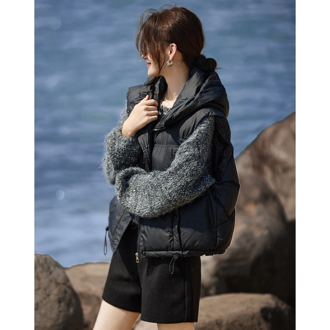 尚静通勤风连帽厚棉衣棉服马夹2025冬季新款时尚休闲气质百搭舒适