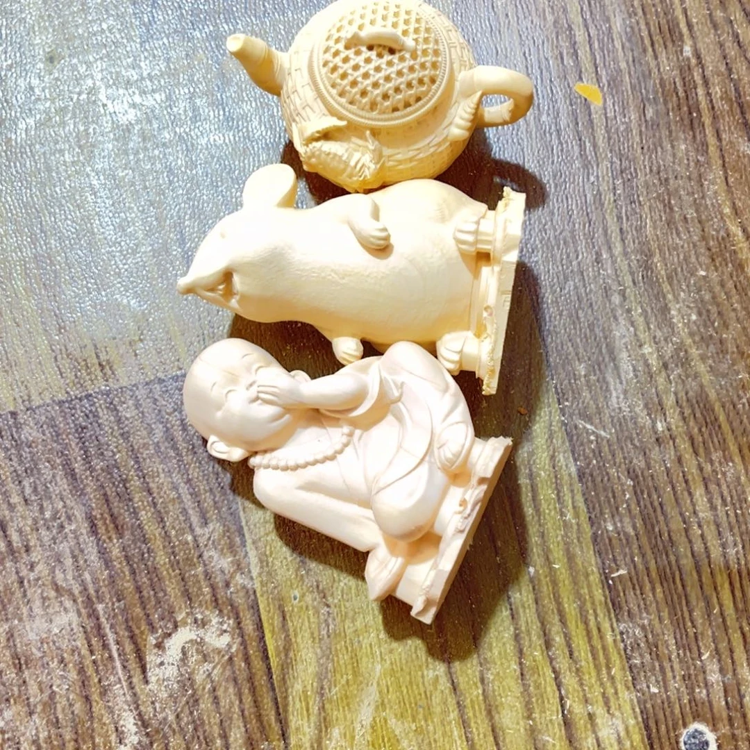 秒***付木大叶黄杨木手把件3个有瑕
