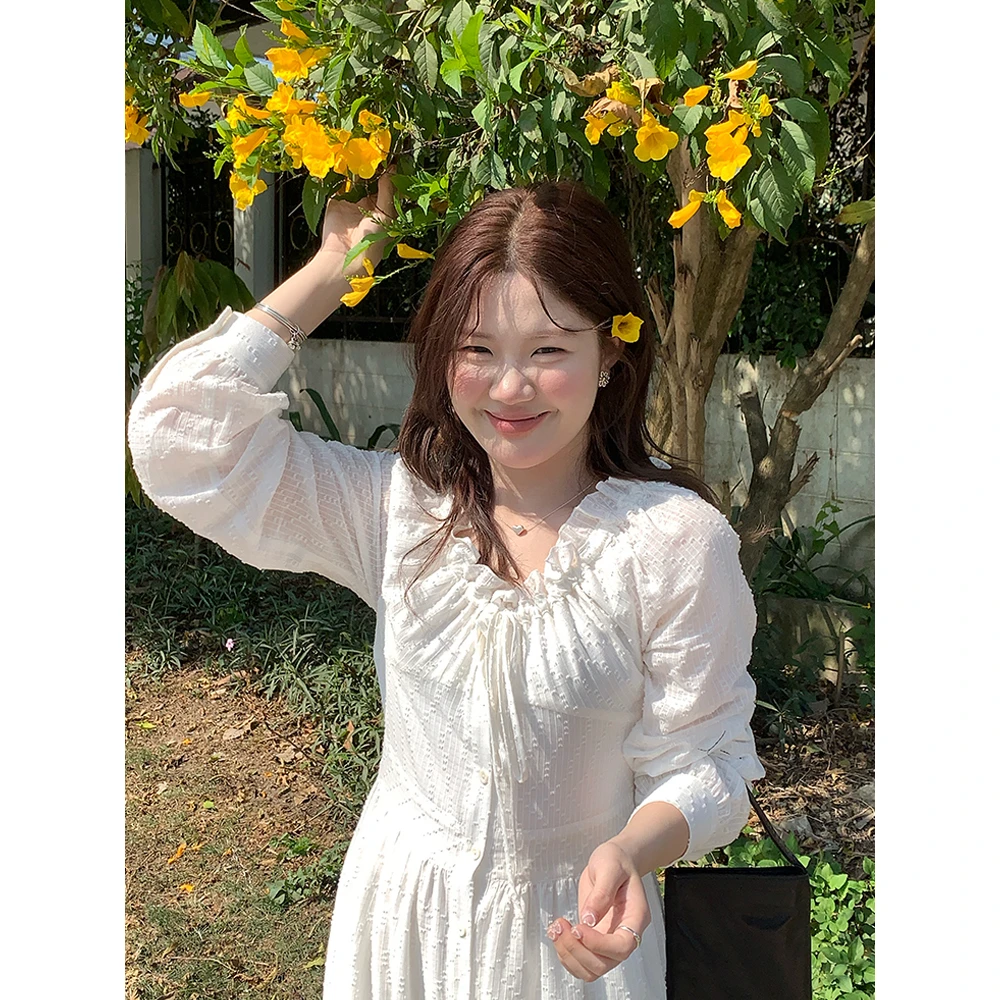 火火火【轻氧少女】韩系气质早春减龄蕾丝荷叶边连衣裙L29202HH51