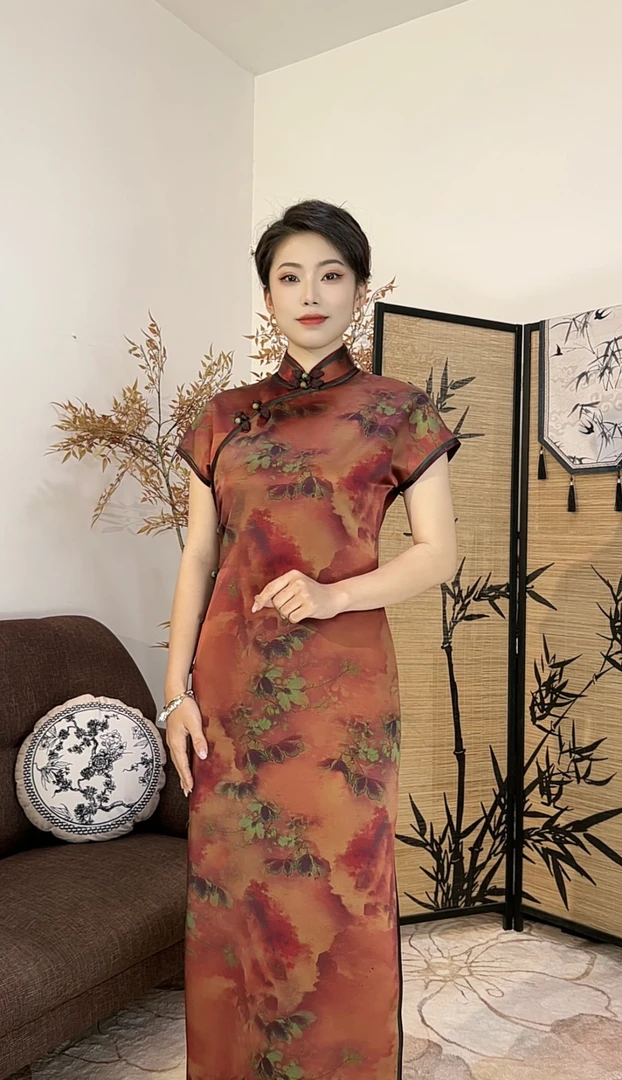 依依专属【醉红颜】喜妈妈高端香云纱重缎皮子全开襟长古法长旗袍