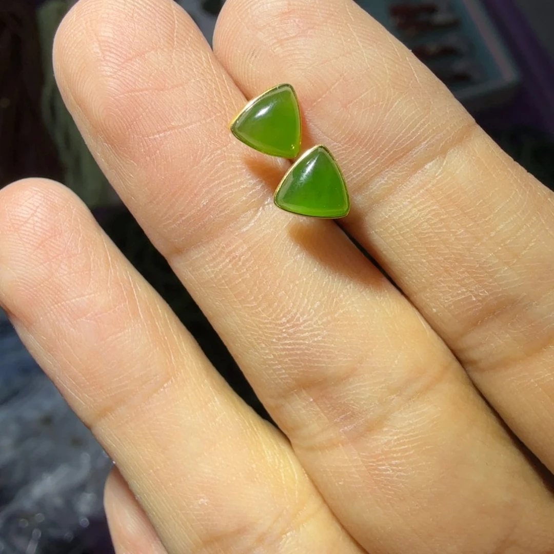 和田玉18K金镶嵌耳饰碧玉耳饰白富美多样性拍一发一