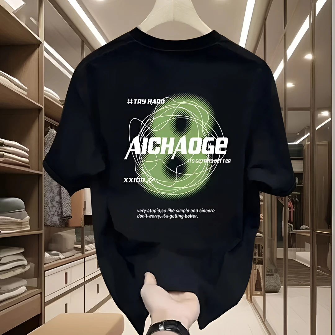 雅鹿男装纯棉t恤新款印花宽松纯棉半袖宽松衣服短袖t恤2024新款舒