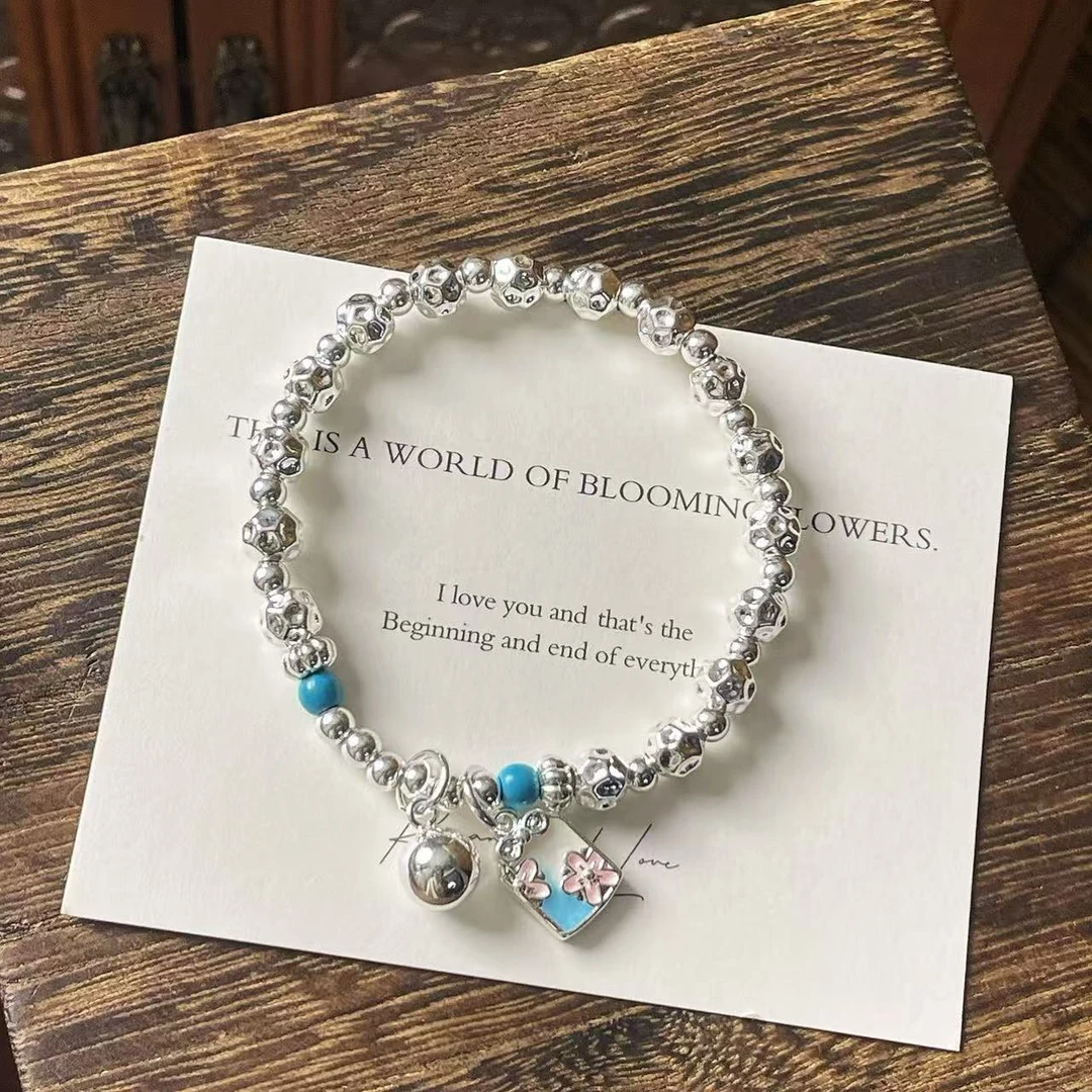 足银手链 A48足银9999上上签银手串不规则串珠小众清新甜美轻奢款