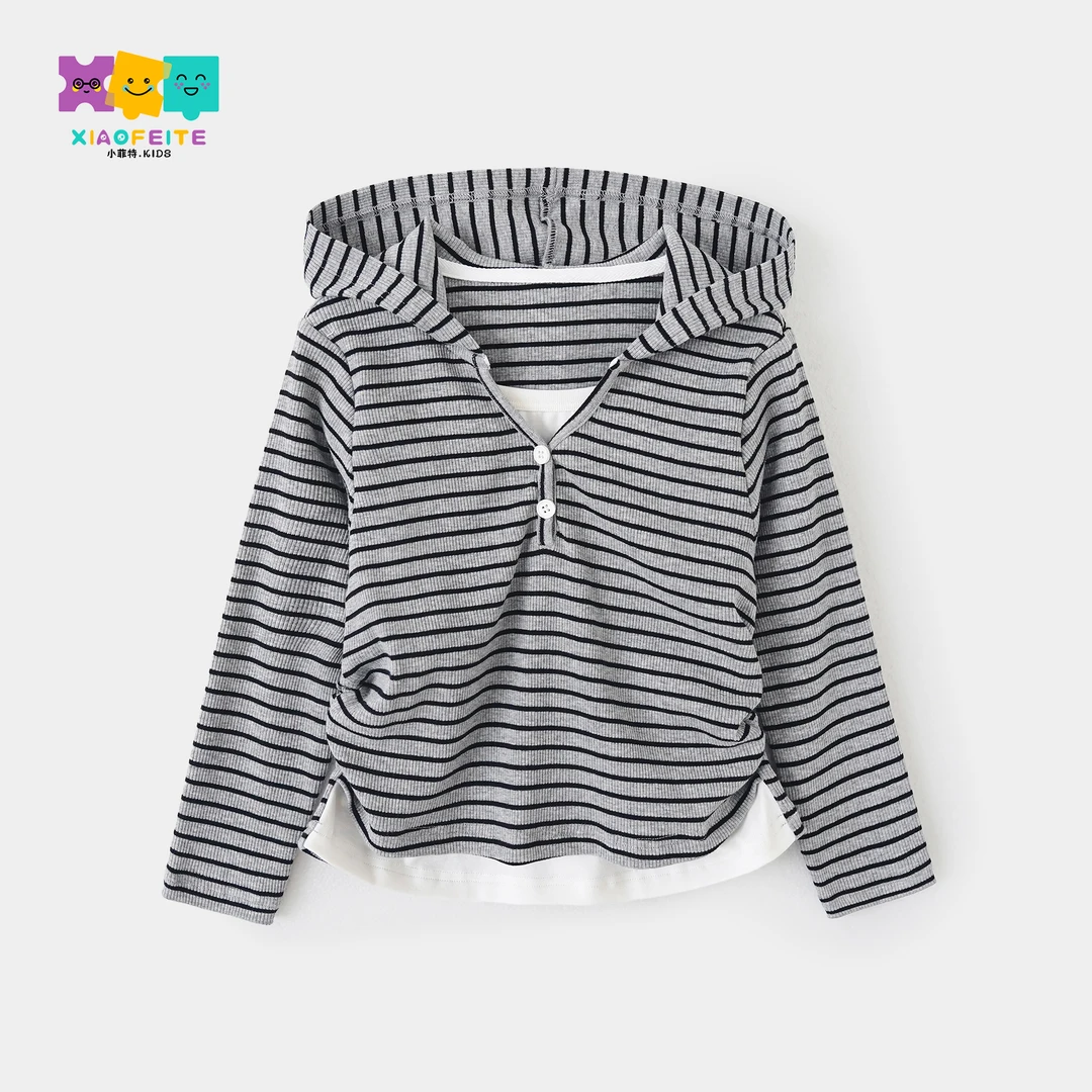 【小菲特】柔软亲肤连帽t恤女童春季中大童儿童长袖上衣BXYC50417
