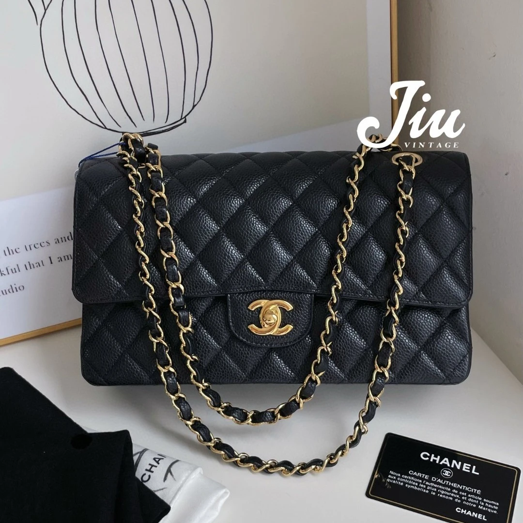 99新 Chanel/香奈儿 黑金中号cf荔枝牛25开 JM13-0544