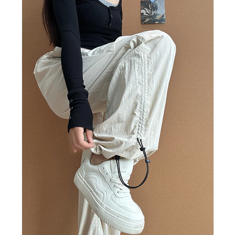 阔腿裤夏季薄款高腰美式速干直筒工装裤女小个子冰丝凉凉防晒阔腿