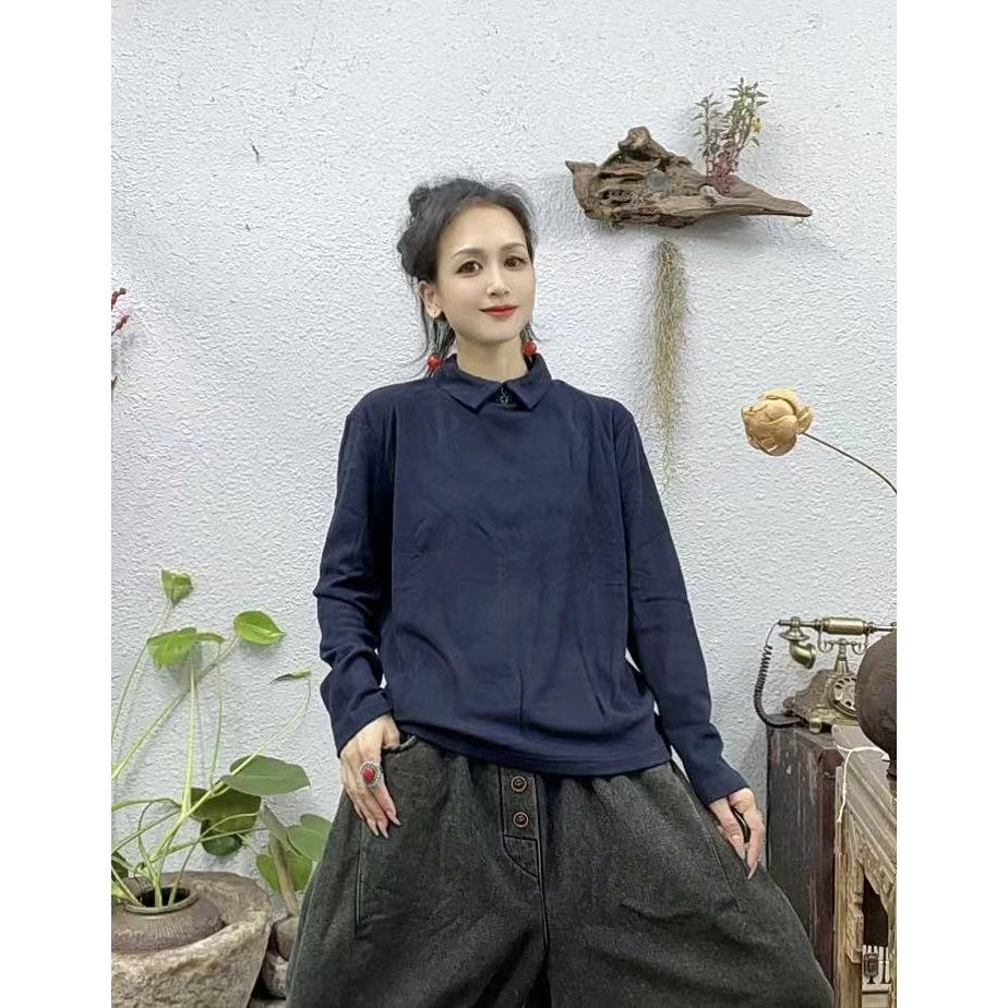 2718德绒翻领领口两粒扣长袖上衣（长62胸围120-160