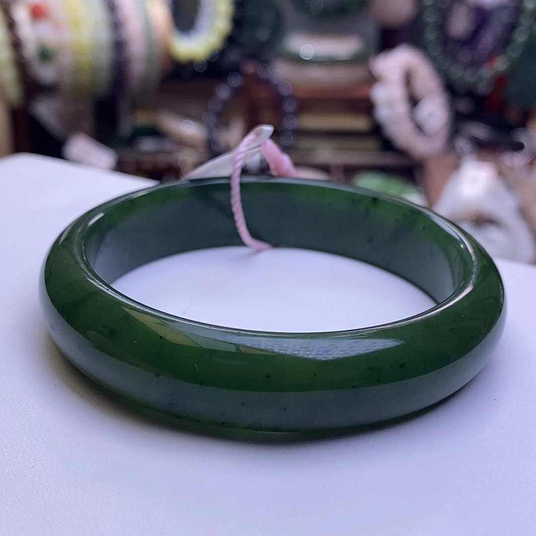 颈饰未镶嵌和田玉收藏级56.6碧玉老矿料高冰菠菜绿宽版手镯