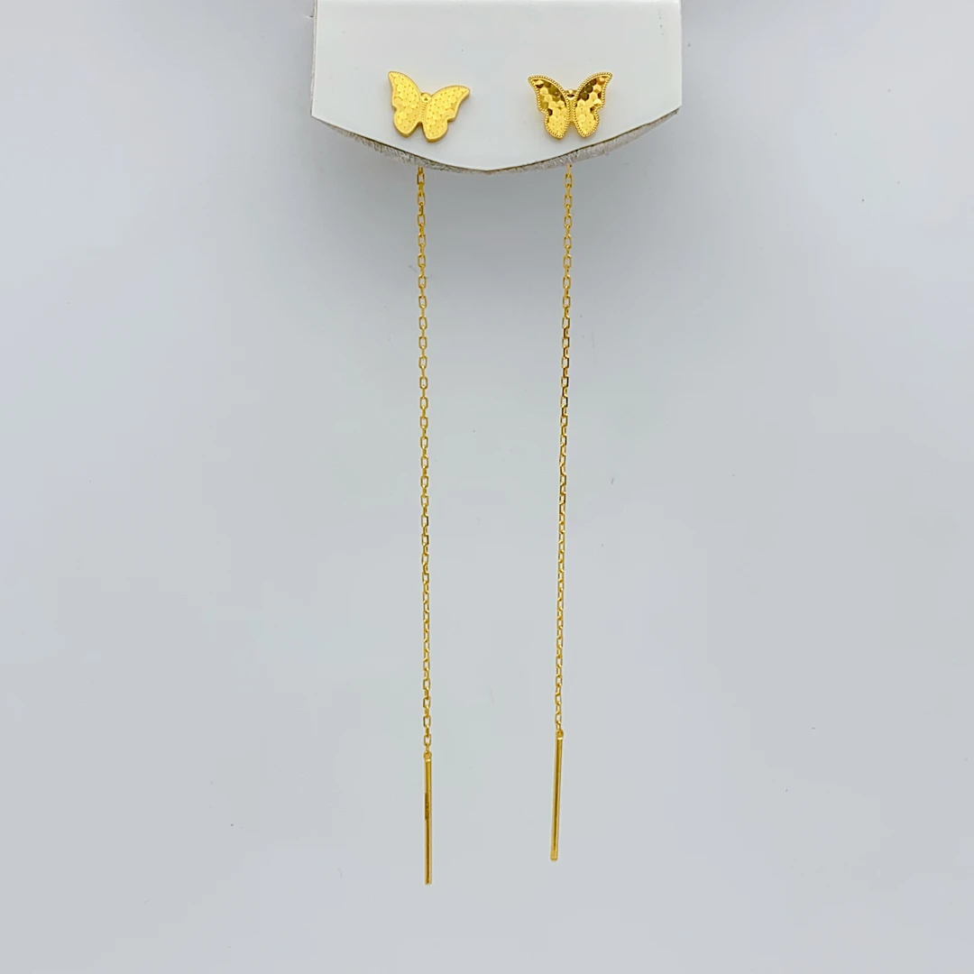 老庙黄金2 足金 精工5G工艺 时尚龙鳞蝴蝶 耳线 1.56克