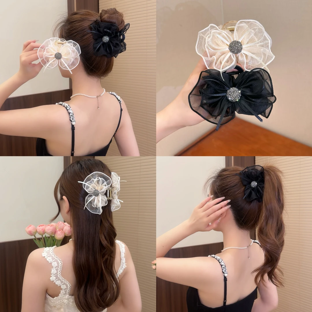 【盛夏花季】网纱闪钻蝴蝶结抓夹马尾夹丸子头全盘发抓夹