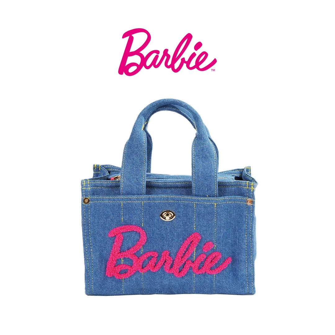 Barbie芭比官方正品牛仔蓝色手提通勤包包电脑包书包搭配女款学生