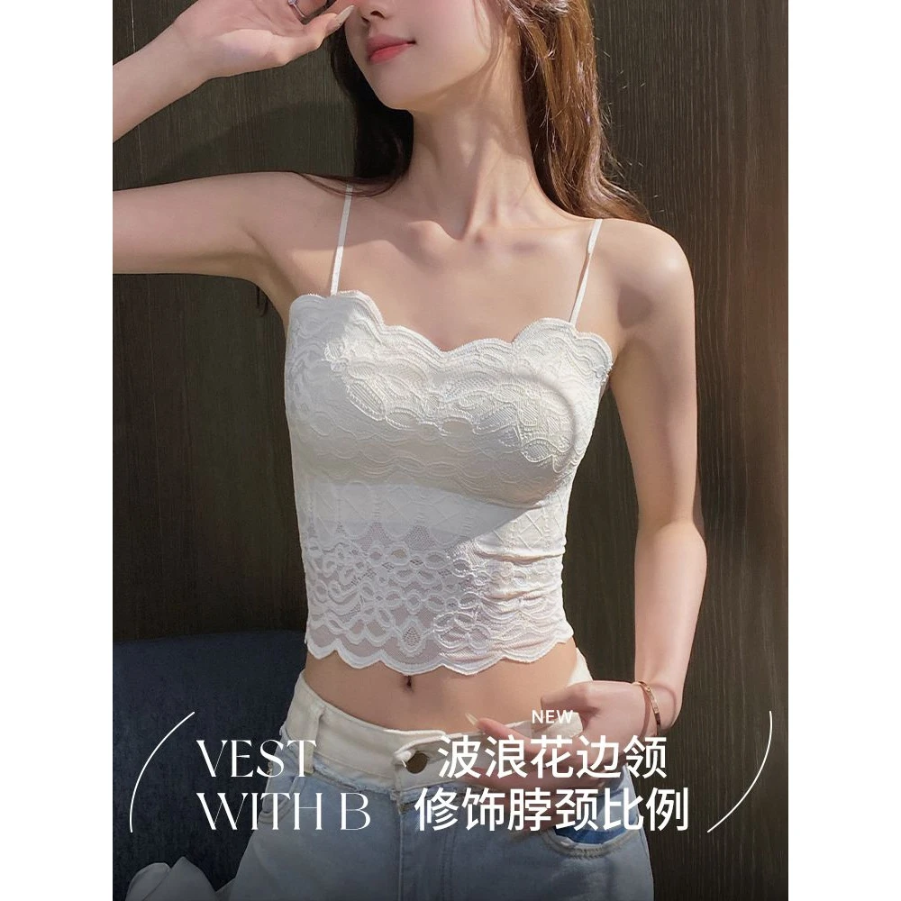 短款蕾丝带胸垫吊带背心女内搭2025新款夏季打底上衣洋气外穿文胸