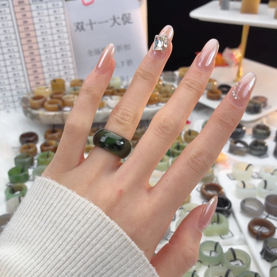 和田玉（糖玉）未镶嵌戒指z63墨绿轮胎16.0