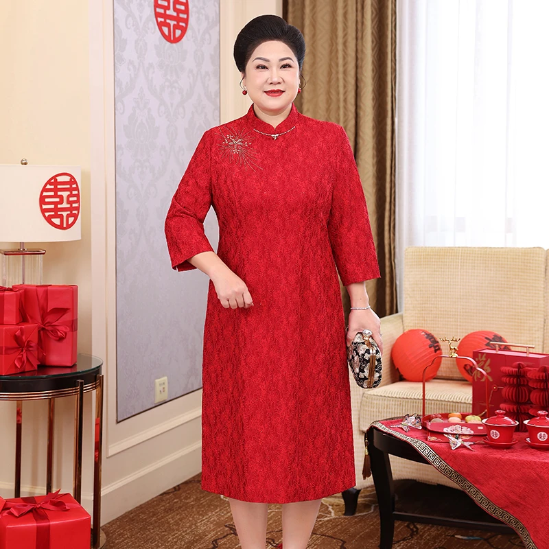 新中式婚宴妈妈喜服旗袍裙宴会礼服喜婆婆敬酒服洋气高贵订婚裙子