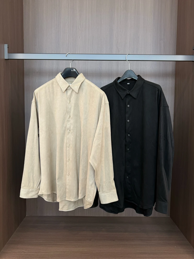 Cyninoid【日本原单】麂皮绒复古廓形百搭显瘦中长款长袖衬衫外套