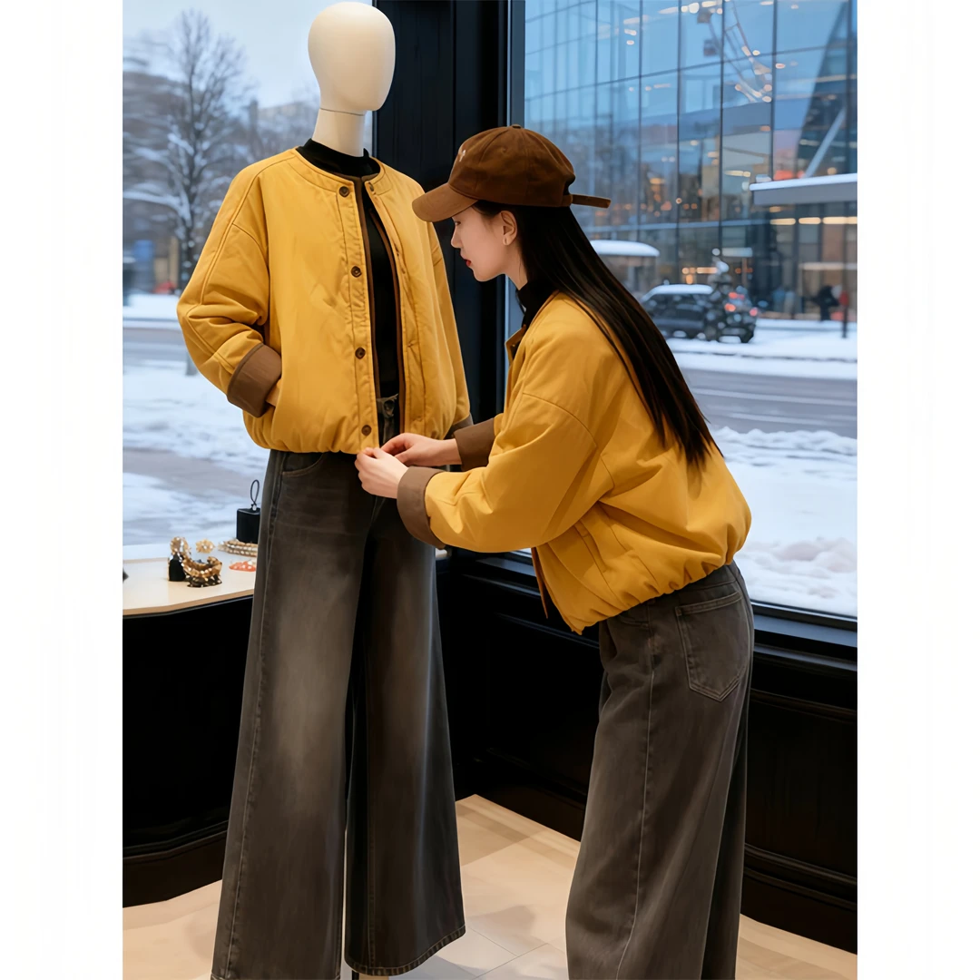 SHALLDOER【温柔可视】 高级感高腰线棉服女秋冬季洋气拉长比例棉衣