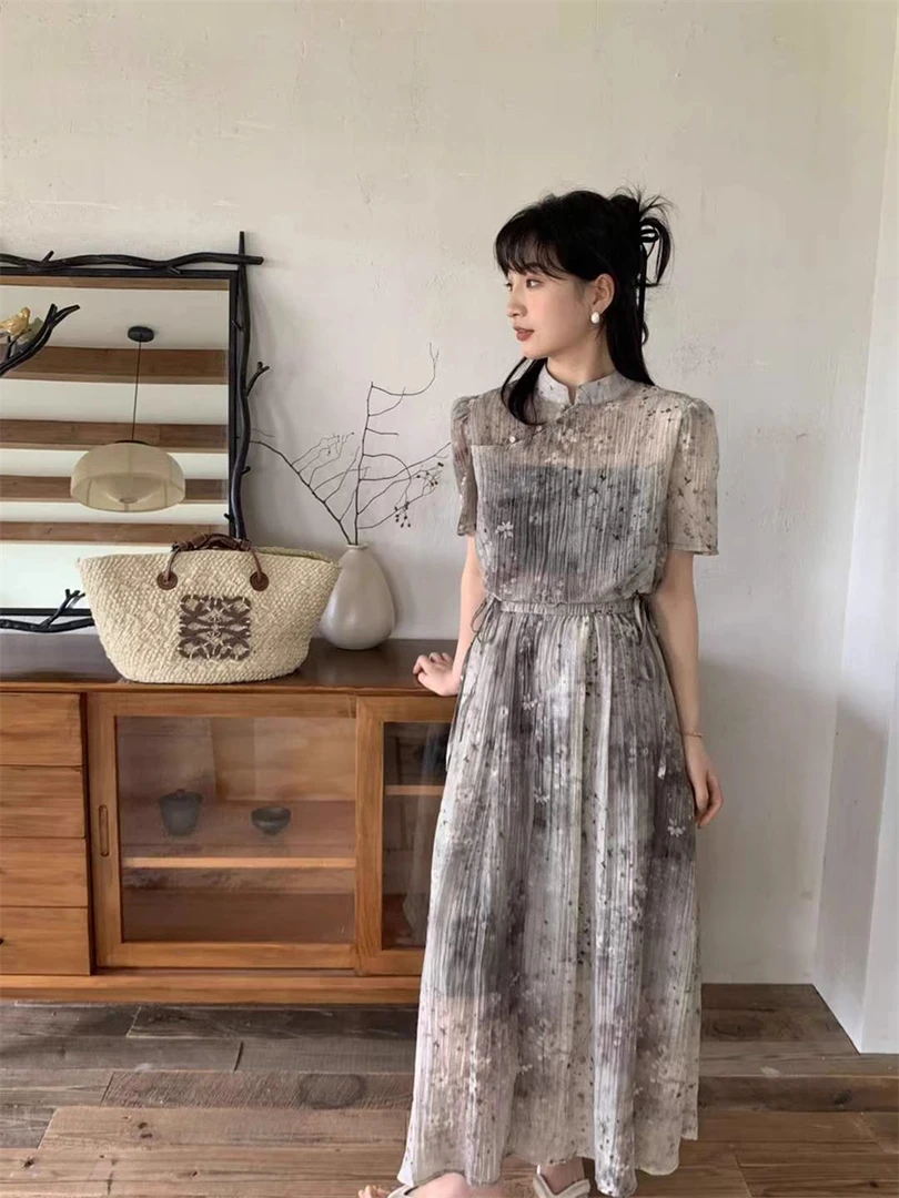2025夏季百搭时尚新中式禅意套装裙国风复古上衣半身裙两件套女装