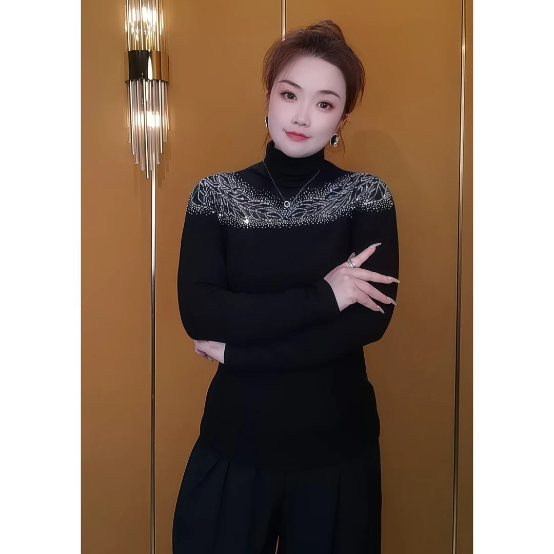 2025新款镂空气质洋气修身显瘦设计感百搭时尚内搭烫钻法式打底衫