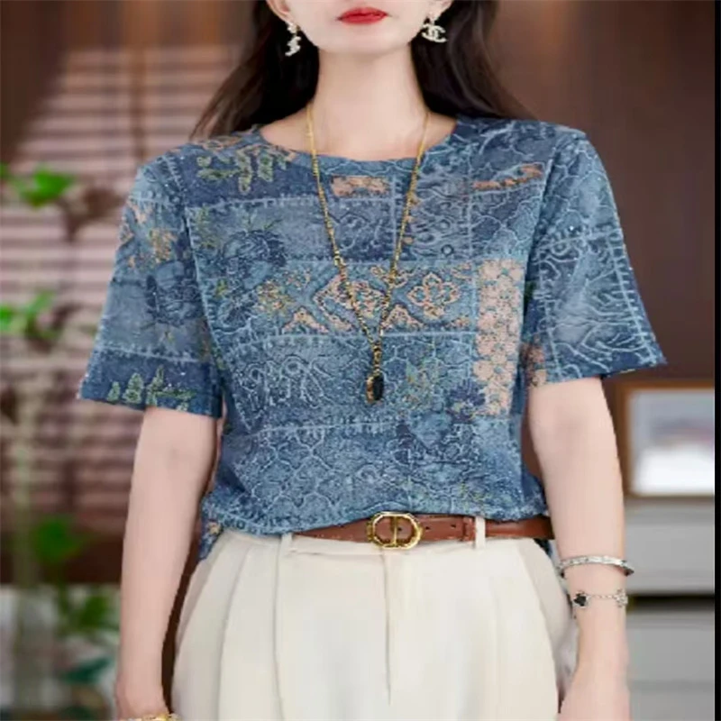 气质妈妈装夏季新款短袖T恤中老年女时尚洋气上衣棉打底小衫百搭