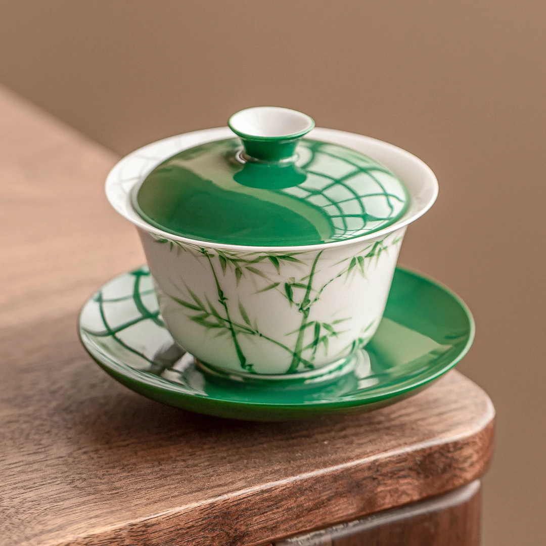 挚礼记白瓷手工三才盖碗功夫茶具不烫手高档功夫茶小号茶碗带盖