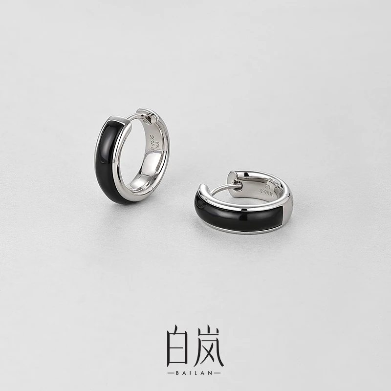 白岚黑色玛瑙耳圈女小众爆款时尚气质轻奢耳环ED4323