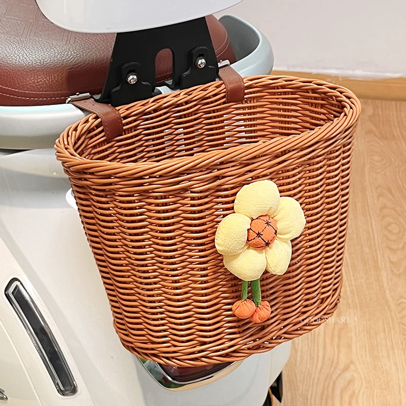 电动车后尾置物车筐大容量田园风摩托自行车电动车车篓放东西神器