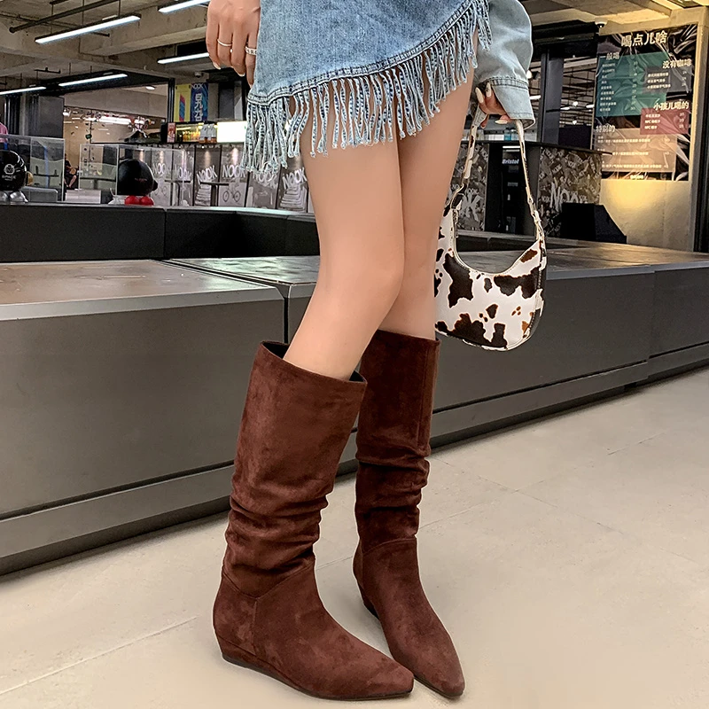 3023/4cm真皮绒长筒靴