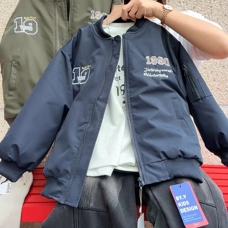 2025深秋初冬款新品男童夹棉外套韩版洋气加厚棒球服童装百搭棉服