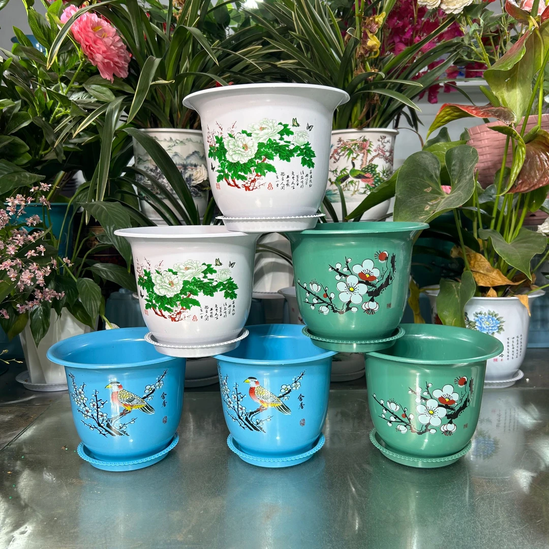 【拍一发四】树脂塑料花盆加厚绿植树脂花盆高档耐用精美花盆带托盘